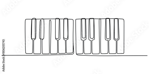 Continuous line art drawing of piano keyboard musical concept