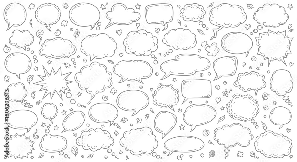 Obraz premium Hand drawn speech bubbles and thought balloons collection in black and white