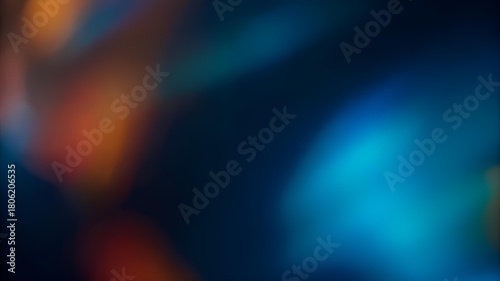 Blur light leak. Lens flare. Bokeh rays. Optical radiance. Defocused blue red color beam glow on dark night abstract copy space background.