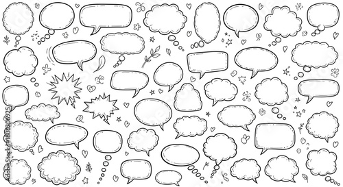 Hand drawn speech bubbles collection comic style dialogue and thought balloons set