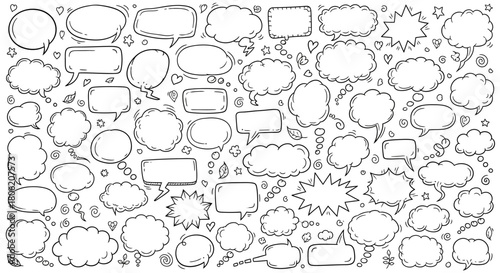 Hand drawn speech bubbles and thought bubbles in a variety of shapes
