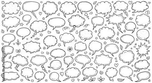 Hand drawn speech bubbles and thought bubbles collection in black and white