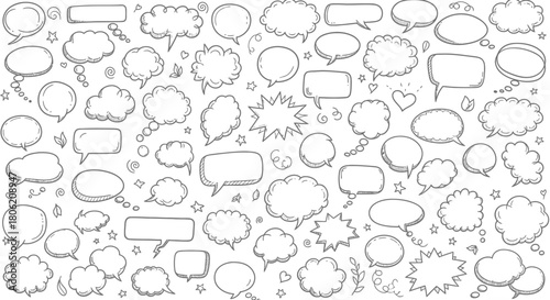 Hand drawn speech bubbles and thought bubbles collection in black and white
