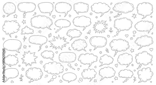Hand drawn speech bubbles collection comic style sketchy and varied shapes