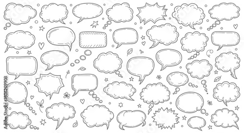 Collection of hand drawn speech bubbles and thought bubbles for comic strips