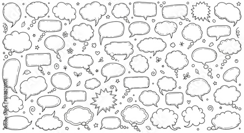 Hand drawn speech bubbles and thought bubbles collection in black and white