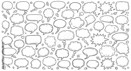 Hand drawn speech bubbles collection comic style dialogue and thought balloons