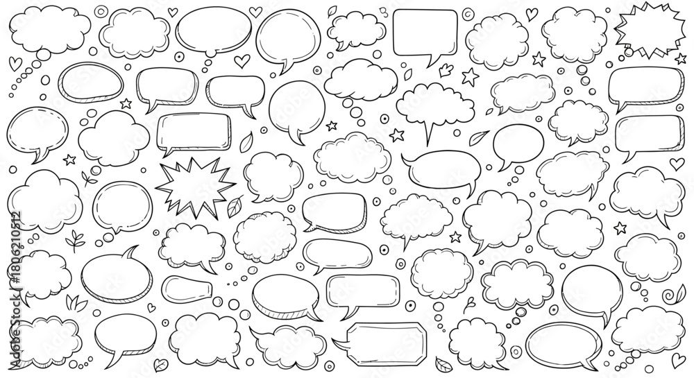 Fototapeta premium Collection of hand drawn speech bubbles and thought bubbles on white background