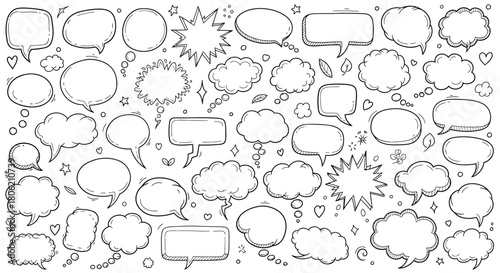 Hand drawn speech bubbles and thought balloons vector illustration for creative projects