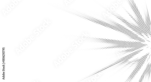 Comic halftone radial burst with dotted black rays on white