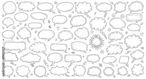 Hand drawn speech bubbles collection comic style sketchy and cartoonish elements