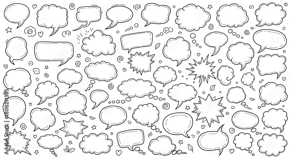 Fototapeta premium Hand drawn speech bubbles and thought bubbles collection in black and white