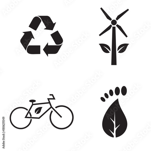 Sustainability and Eco-Friendly Icon Set | Vector Glyphs for Recycling, Green Energy, and Carbon Footprint Reduction
