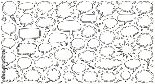 Hand drawn speech bubbles and thought balloons collection in doodle style