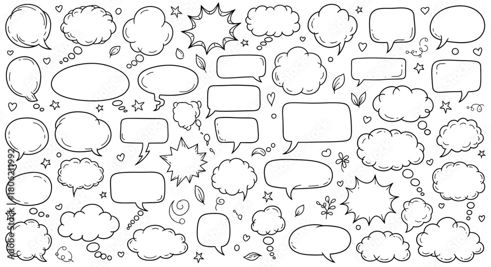 Fototapeta premium Collection of hand drawn speech bubbles and thought bubbles in vector format
