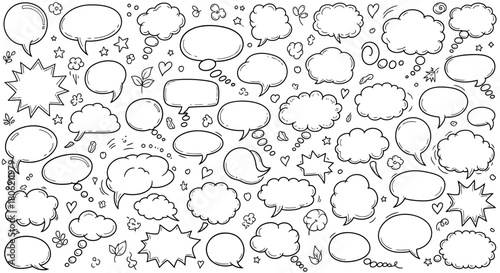 Hand drawn speech bubbles and thought clouds doodle style vector illustration