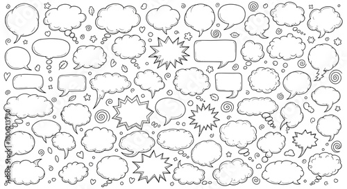 Hand drawn speech bubbles and thought bubbles in a variety of shapes