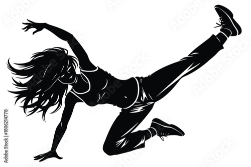 Dynamic dancer silhouette isolated on white background