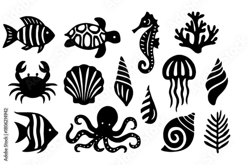 Underwater Animal Silhouettes Collection – Ocean Creatures Vector Pack
