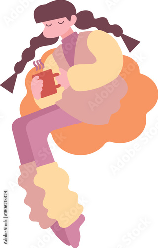 まったり暖まる女の子のイラスト warm girl