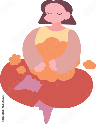 お腹を温める女の子のイラスト warm girl