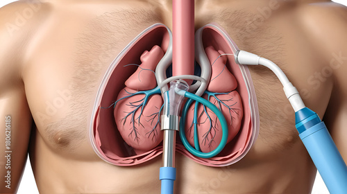Left atrial appendage (LAA) illustration. Illustration of the LAA closure with a catheter