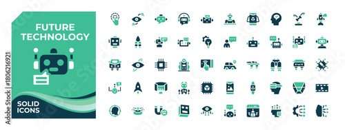 Future Technology colorful filled icon set. Featuring device, tech, gadget, automation, digital, future, cyber. Flat UI icons. Computer icon set. Pixel Perfect.