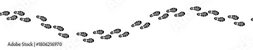 a winding path of footsteps: black shoe prints on a white background creating a sense of direction and movement