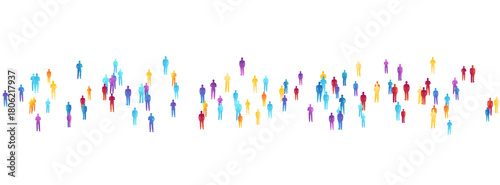 Crowd of people. Concept of festival, demonstration, party or public protest. Vector horizontal divider from colorful isolated people silhouettes.