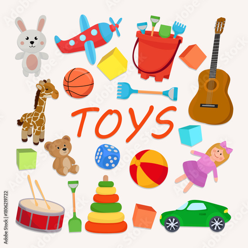 Kid's colorful toys plush bear bunny doll ball plane car instrumental tools pyramide cubes sand toys