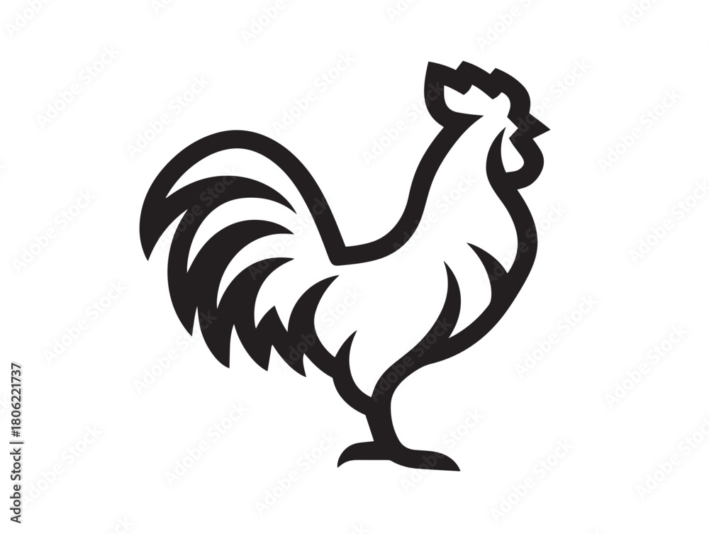 Fototapeta premium Rooster icon 2D vector line art in a clean minimalist graphic black