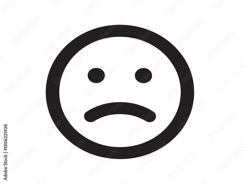 Fototapeta premium Sad icon 2D vector line art in a clean minimalist style black