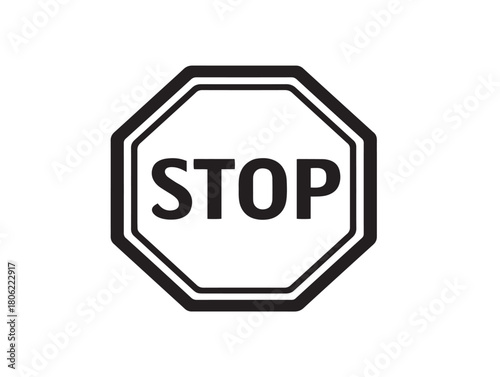 Stop sign icon 2D vector line art in a clean minimalist illustration black
