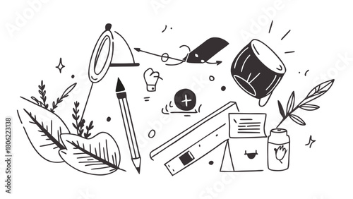 Creative Brainstorming Doodle Illustration Pencil Coffee Plants Organic Work