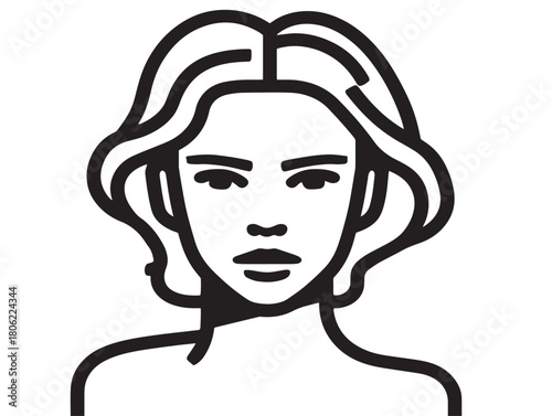 Woman face icon 2D vector line art in a clean minimalist illustration