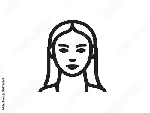 Woman face icon 2D vector line art in a clean minimalist graphic