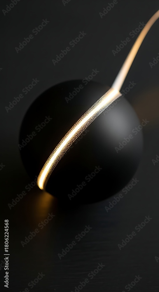 Obraz premium Abstract black sphere with glowing textured light strip on dark background