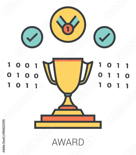 award infographic metaphor with line icons project award concept for website and infographic