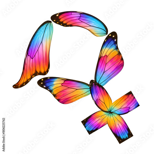 Colorful butterfly wings arranged artistically against a vibrant and unique on transparent background