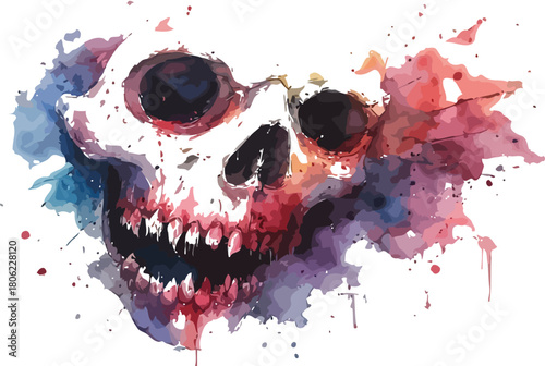 Abstract watercolor skull with vibrant splashes of color