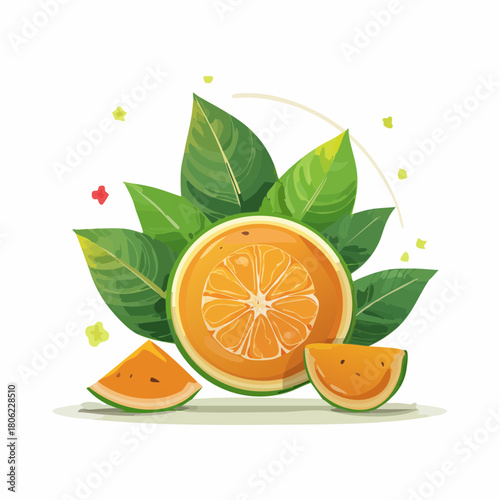 Vibrant Orange Slices and Fresh Green Leaves - A Burst of Citrusy Freshness