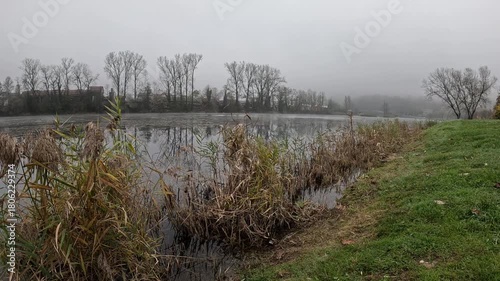 Foggy autumn day over Mreznica river, Croatia