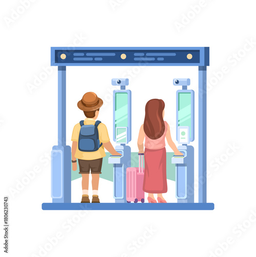 Automatic Immigration Gate. Travelers Using Digital Border Control Illustration vector