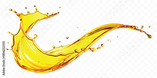 abstract smooth liquid oil splashing with droplets in curve style isolated on white background	

