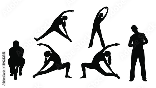 Various exercise and fitness silhouettes isolated on white background, Vector