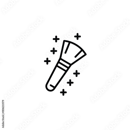 Simple line art icon of a makeup brush with sparkles