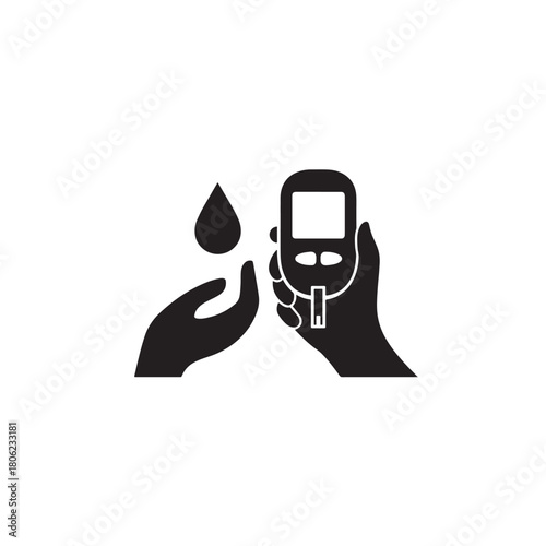 Blood Glucose Test Icon – Glucometer and Blood Drop Vector Illustration