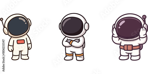 Ilustrasi tiga astronot lucu berdiri dengan pose netral