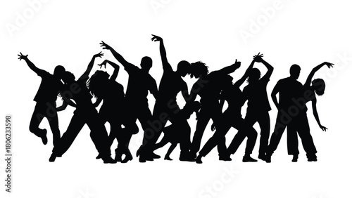 Energetic group dance silhouette isolated on white background, Vector