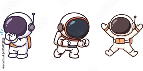 Ilustrasi astronot lucu duduk dan melambaikan tangan